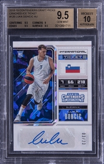 2018-19 Panini Contenders Draft Picks Cracked Ice Ticket #126 Luka Doncic Signed Rookie Card (#03/23) - BGS GEM MINT 9.5/BGS 10